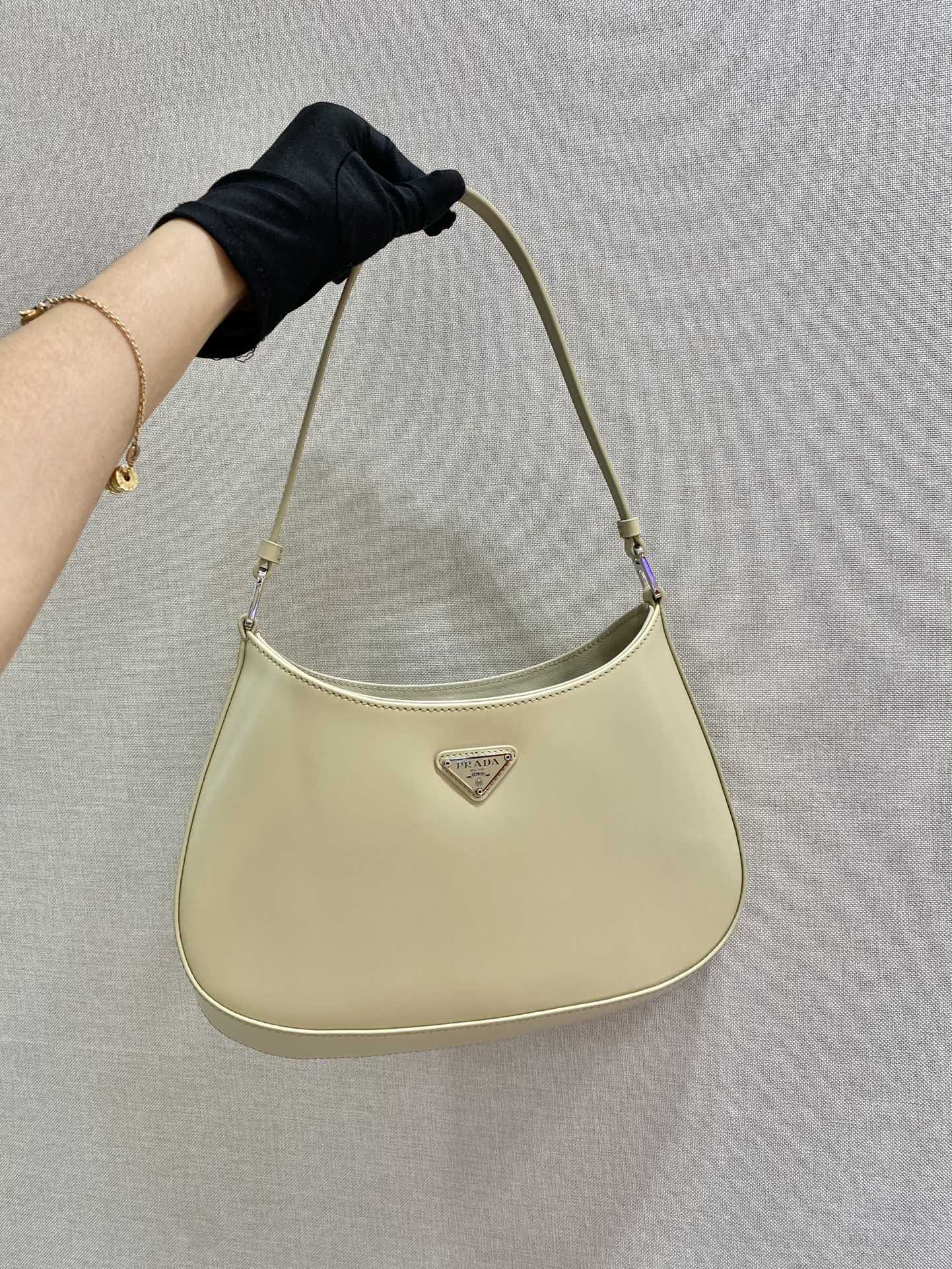 Prada Cleo Brushed Leather Shoulder Bag Beige 1BC499